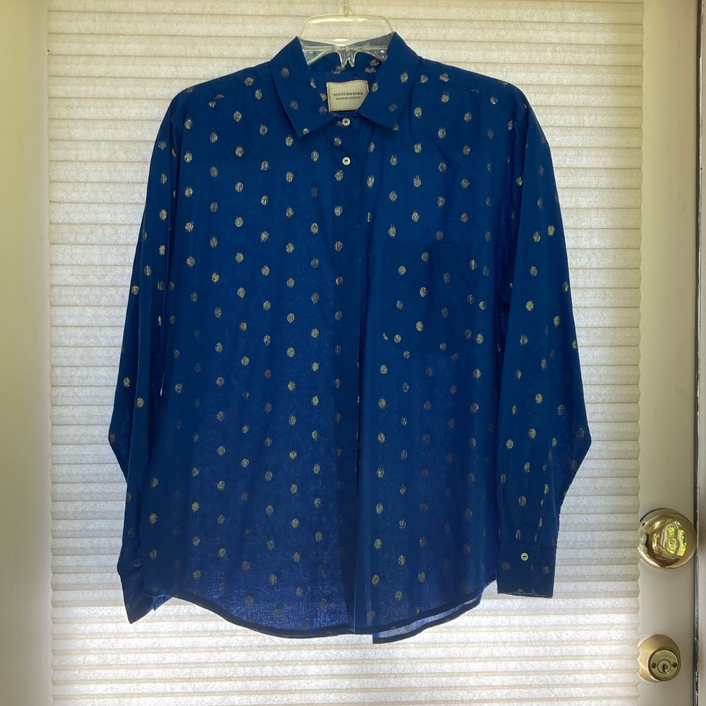 Scotch and Soda blue women’s blouse with gold detail
